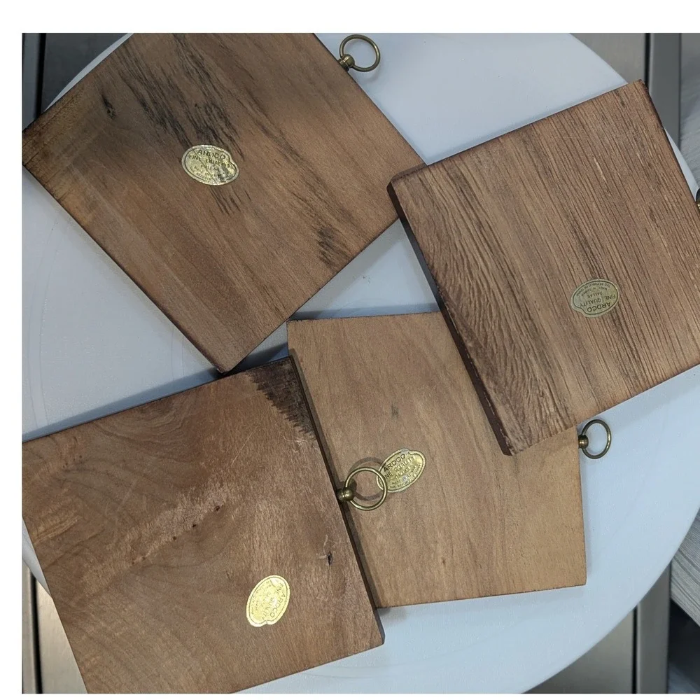 Vintage Ardco Wood Plate Frames Set of 4 Square Wall Hanging Plaque Brown Decor